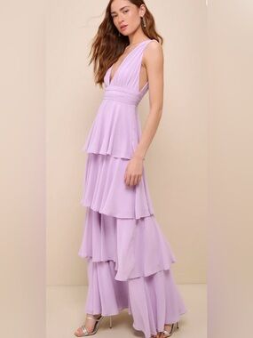 LULUS Amazing Evening Lavender Tiered Maxi Dress Women's Size M